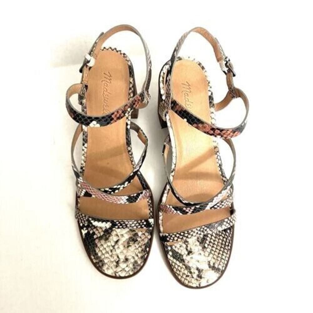 Madewell Womens Sandals Skinny Strap Snake Size 10 Embossed Leather Heeled Multi - Picture 8 of 8
